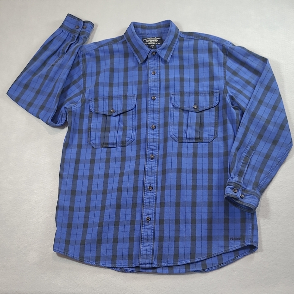 C.C. Filson Co Long Sleeve Shirt Men's sz M Blue/Black Plaid Button Down Shirt
